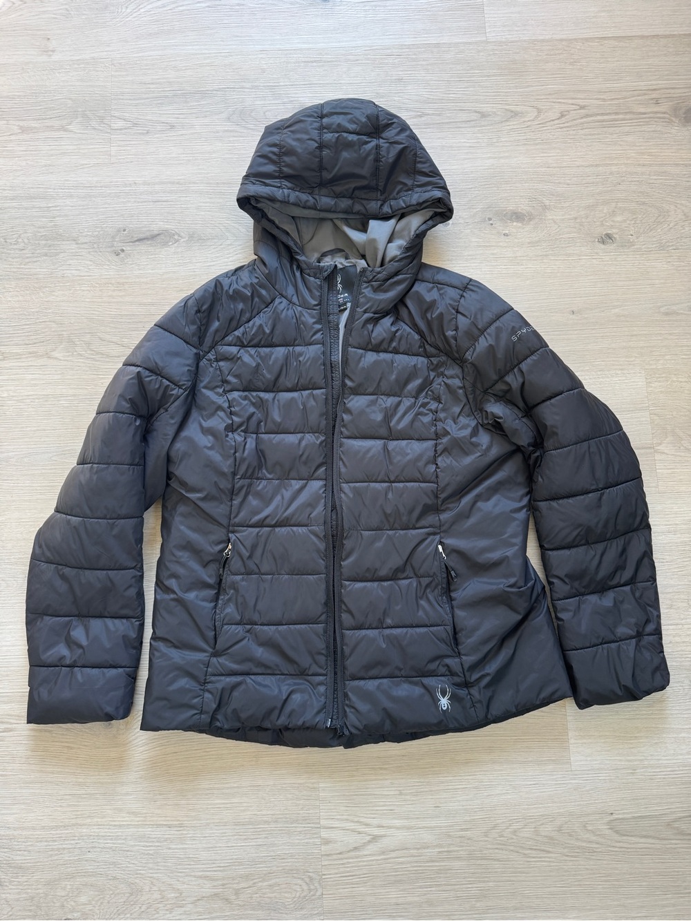 Spyder Black Hooded Puffer Jacket Women’s Large Broken Zipper As Is